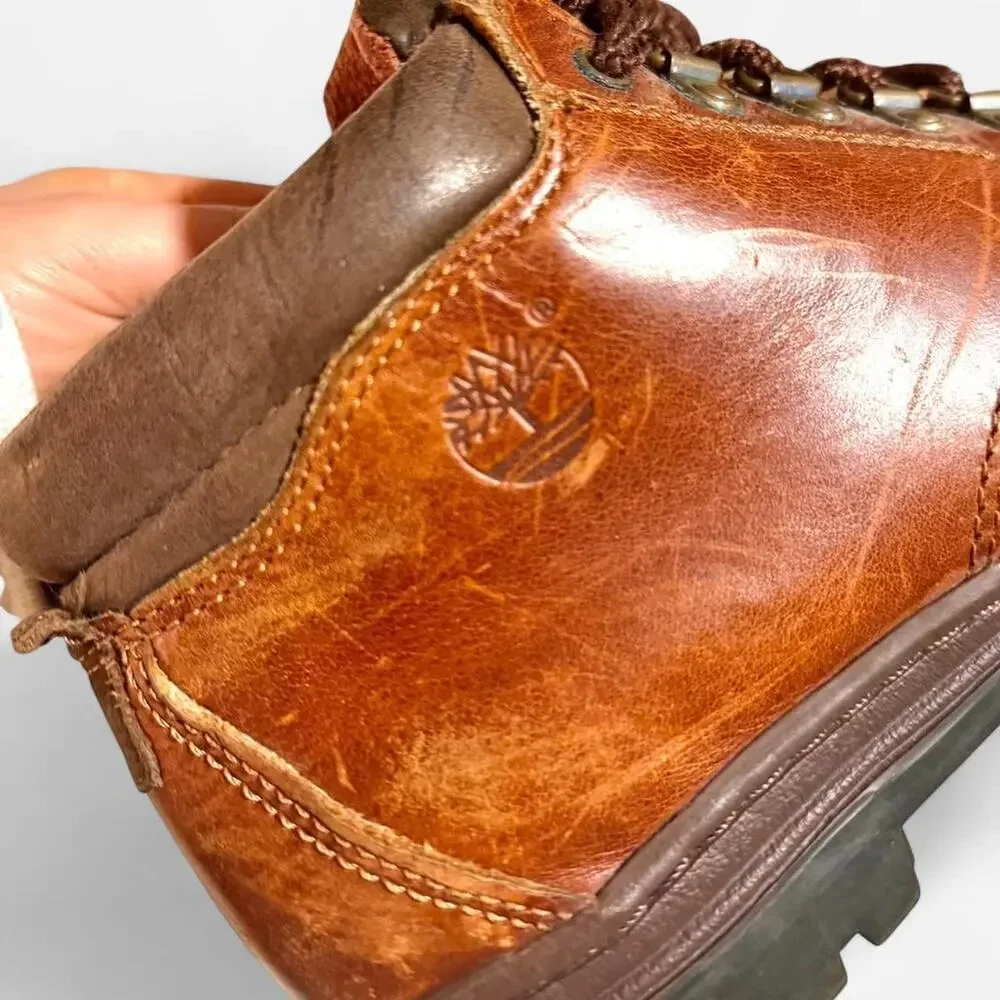 Vintage Timberland Brown Leather Rugged Workwear Gorpcore Hiking Boots Size 8